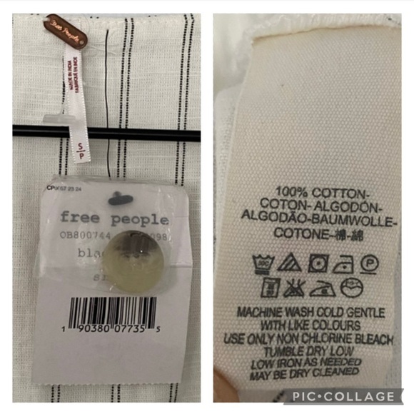 NEW Free People Diana Wrap Midi Dress Ivory Black Stripe Button Pockets Small - Picture 12 of 13